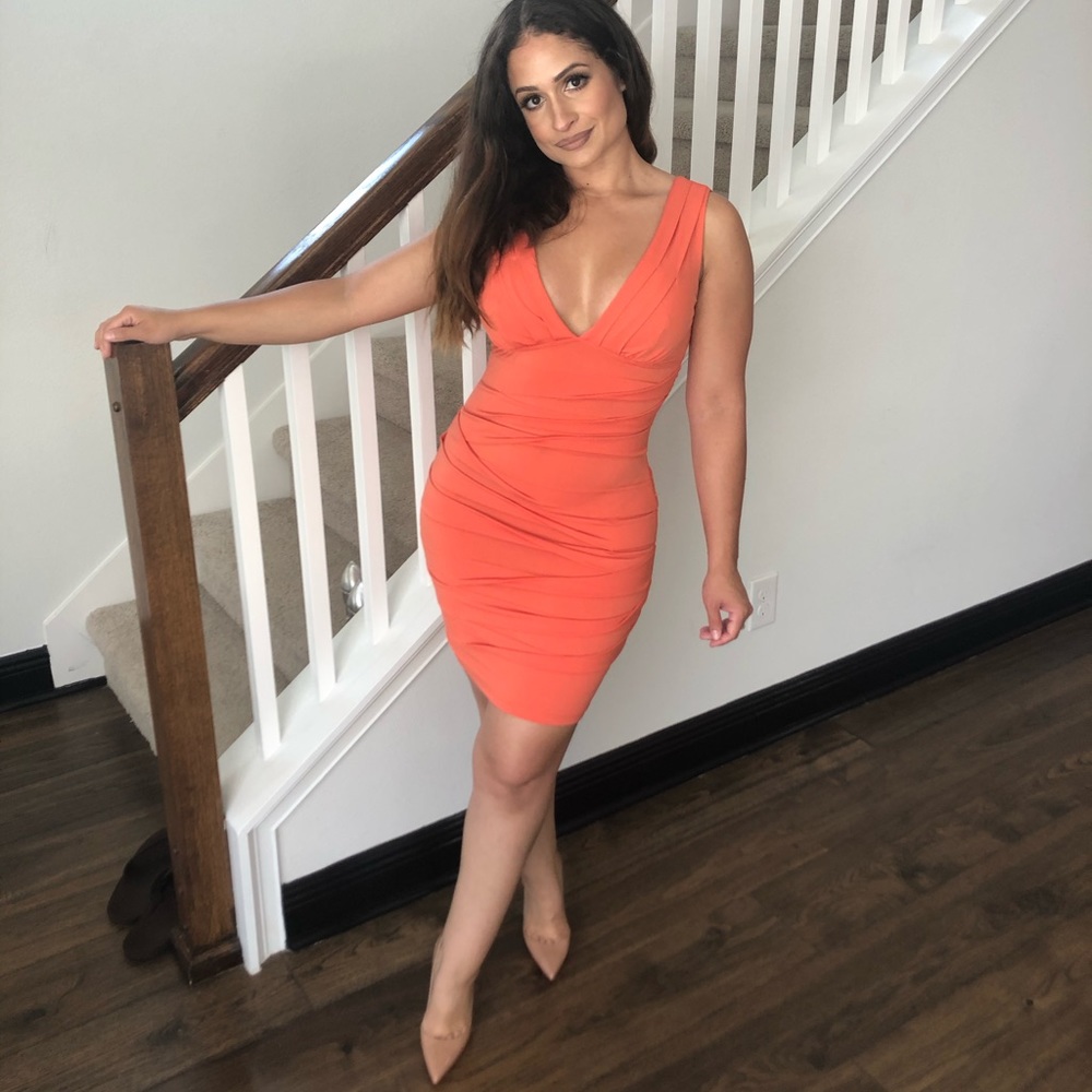 Grass Orange Low Cut Mini Dress